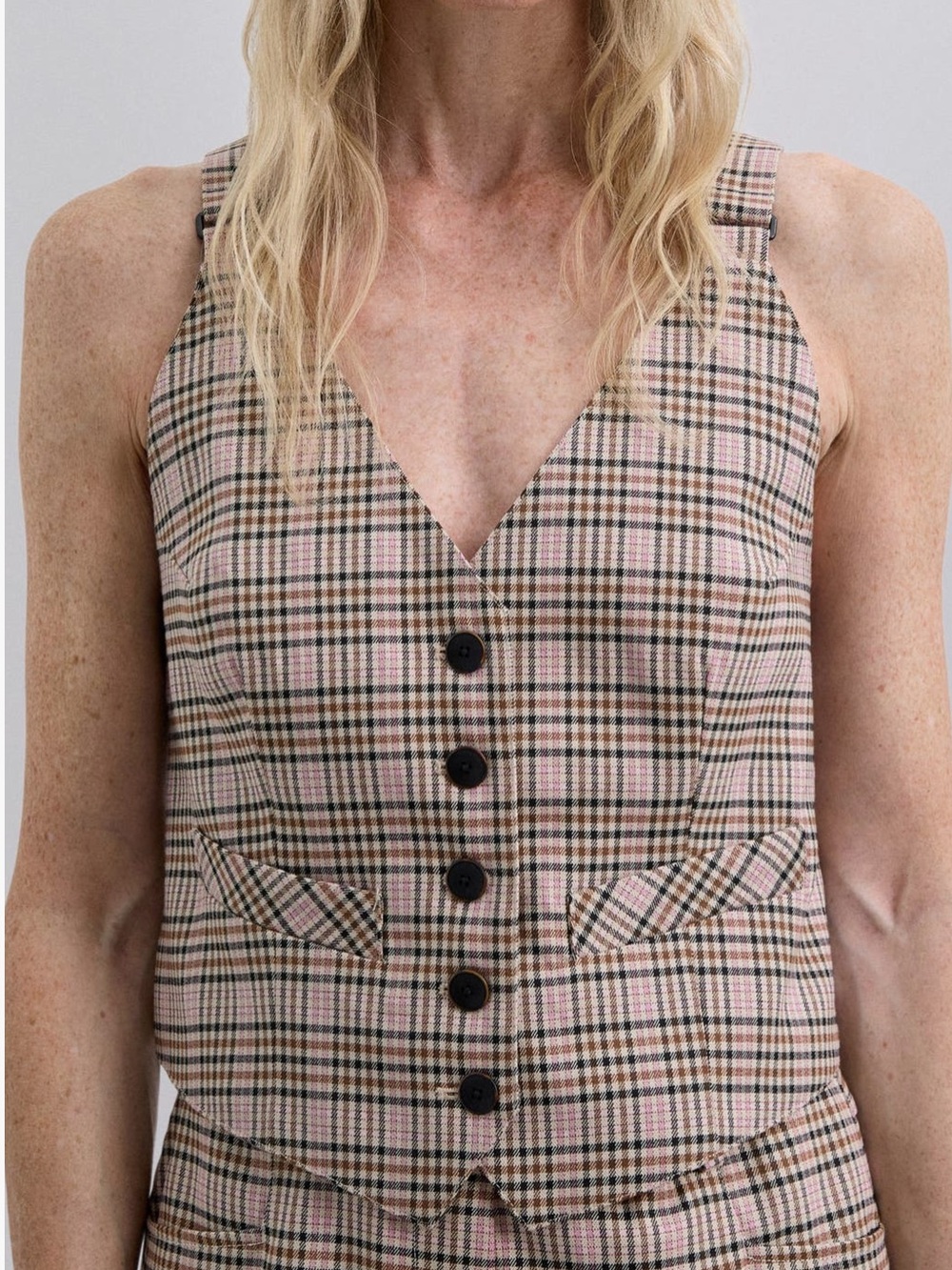 NWT Scalpers pink & cream plaid vest XL